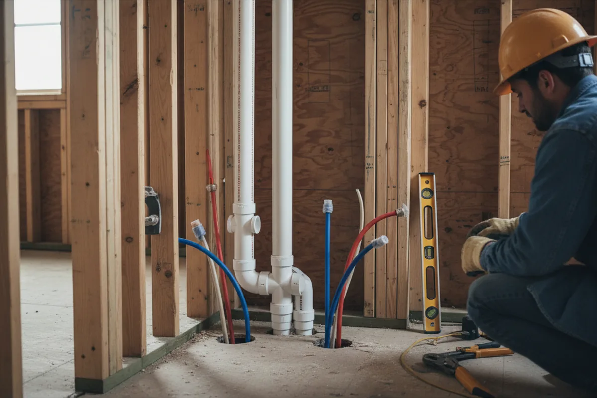 Drain and supply rough-in during Drain Cleaning in Mooreland